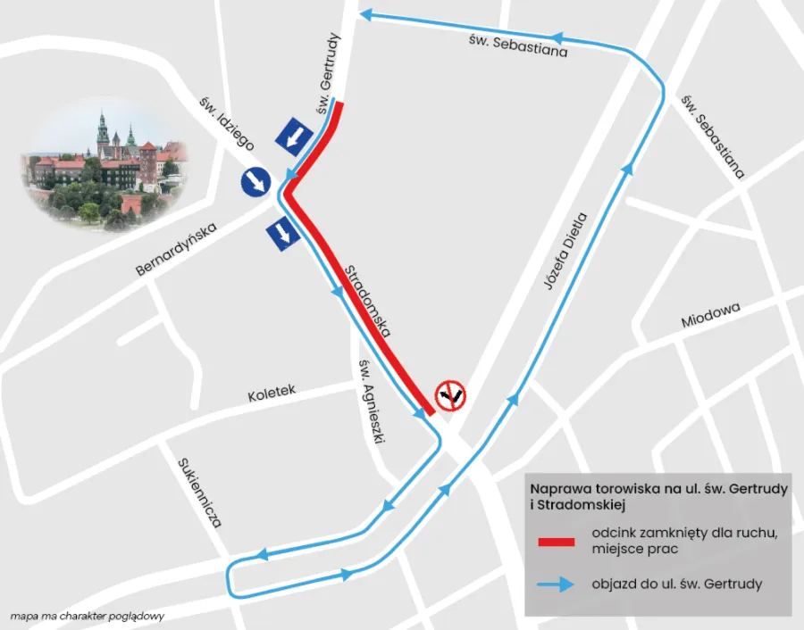 Od jutra remont torowiska w sąsiedztwie Wawelu